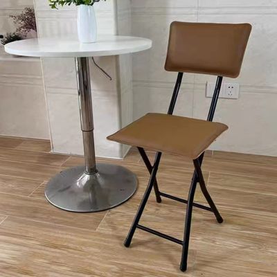 DIBAKO 18in Foldable Stool High Chair Pu Padded Tall Bar Stools Collapsible Bar Chair with Backrest for Outdoor Travel White (Color : Black+Brown)