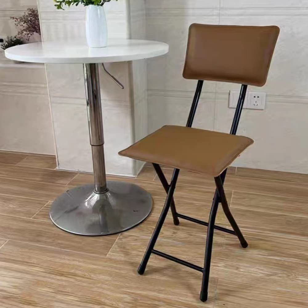 DIBAKO 18in Foldable Stool High Chair Pu Padded Tall Bar Stools Collapsible Bar Chair with Backrest for Outdoor Travel White (Color : Black+Brown)