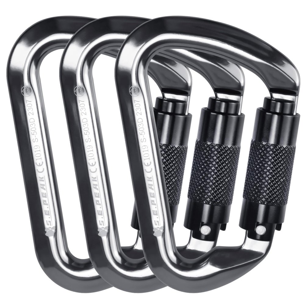 SEPEAK UIAA CE 30kN Climbing Carabiner Clips, Professional Heavy Duty Twist Locking Carabiners for Climbing,Mountaineering, Rappelling, Camping, Hiking, Swings, Large D Ring Hooks