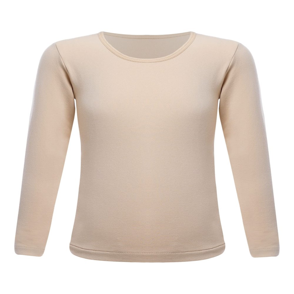 Hansber Kids Girls Boys Compression Base Layer Thermal Underwear Tops Stretchy Nylon Long Sleeve Undershirts Type B(Nude) 2-4