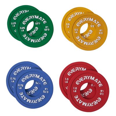 EVERYMATE Rubber Fractional Weight Plates Set Micro Weight Plate Pair of 0.25LB 0.5LB 0.75LB 1 LB for Olympic Barbells for Strength Training Micro Plates