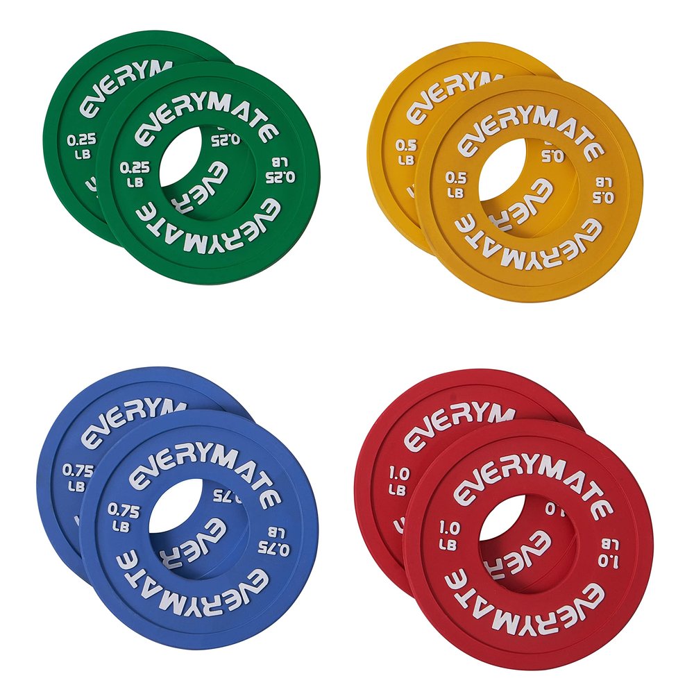 EVERYMATE Rubber Fractional Weight Plates Set Micro Weight Plate Pair of 0.25LB 0.5LB 0.75LB 1 LB for Olympic Barbells for Strength Training Micro Plates