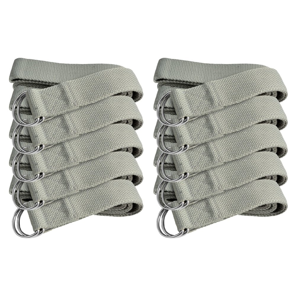 Sunshine Yoga 10-Pack Yoga Strap, 6-Foot Yoga Straps With Anti-Slip D-Ring Buckle, Adjustable Leg Stretching Strap for Muscle and Hamstring Stretch, Exercise Strap for Schools and Studios, Cool Gray