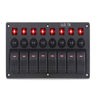 8 Gang Switch Panel Circuit Breaker Toggle Rocker Switch Boat Marine RV Truck Camper