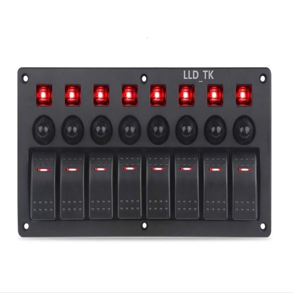 8 Gang Switch Panel Circuit Breaker Toggle Rocker Switch Boat Marine RV Truck Camper