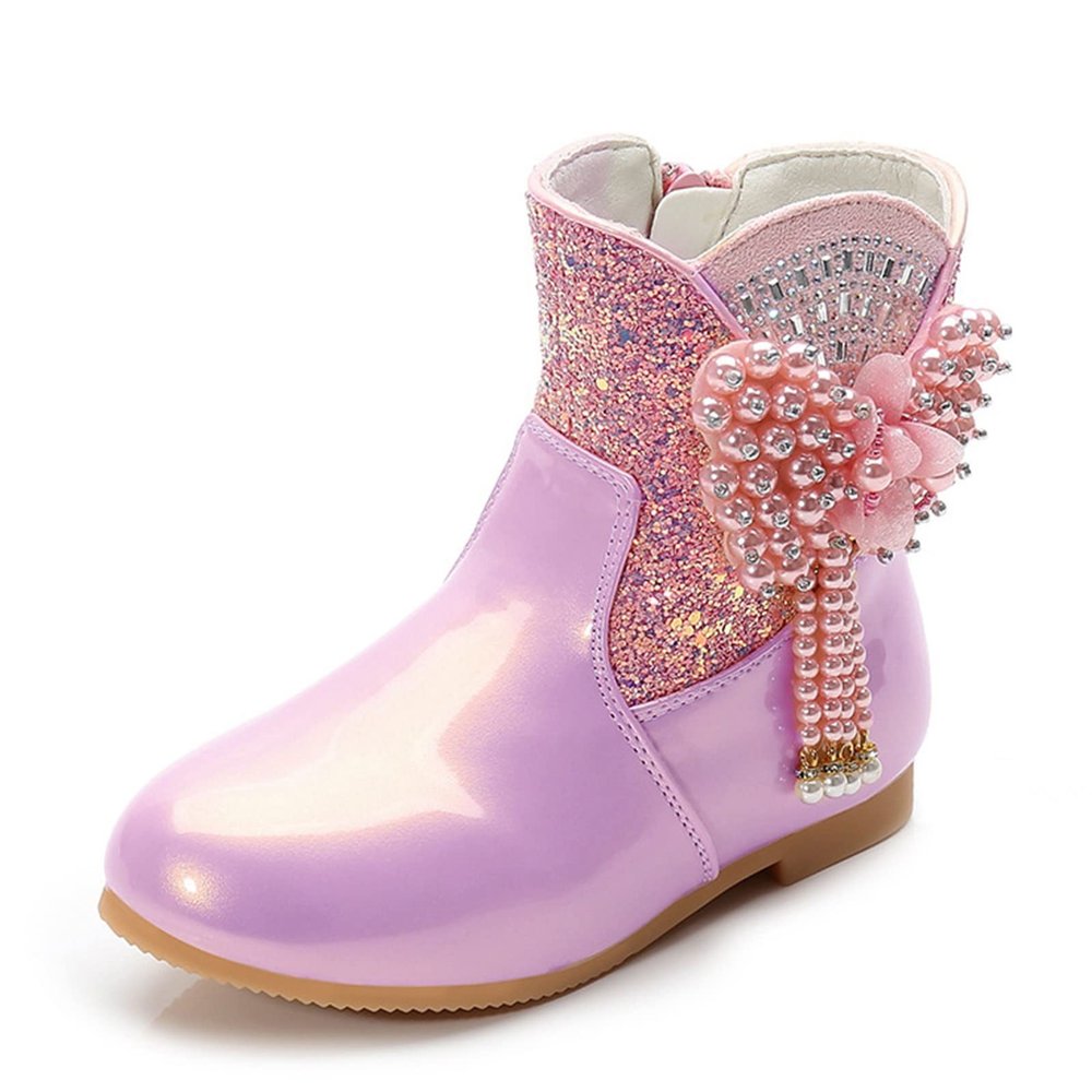 Children Short Boots Winter Plush Cotton Boots High Heel Boots Princess Boots Dress Shoes for Girls (Red, 4-4.5 Years Little Child)