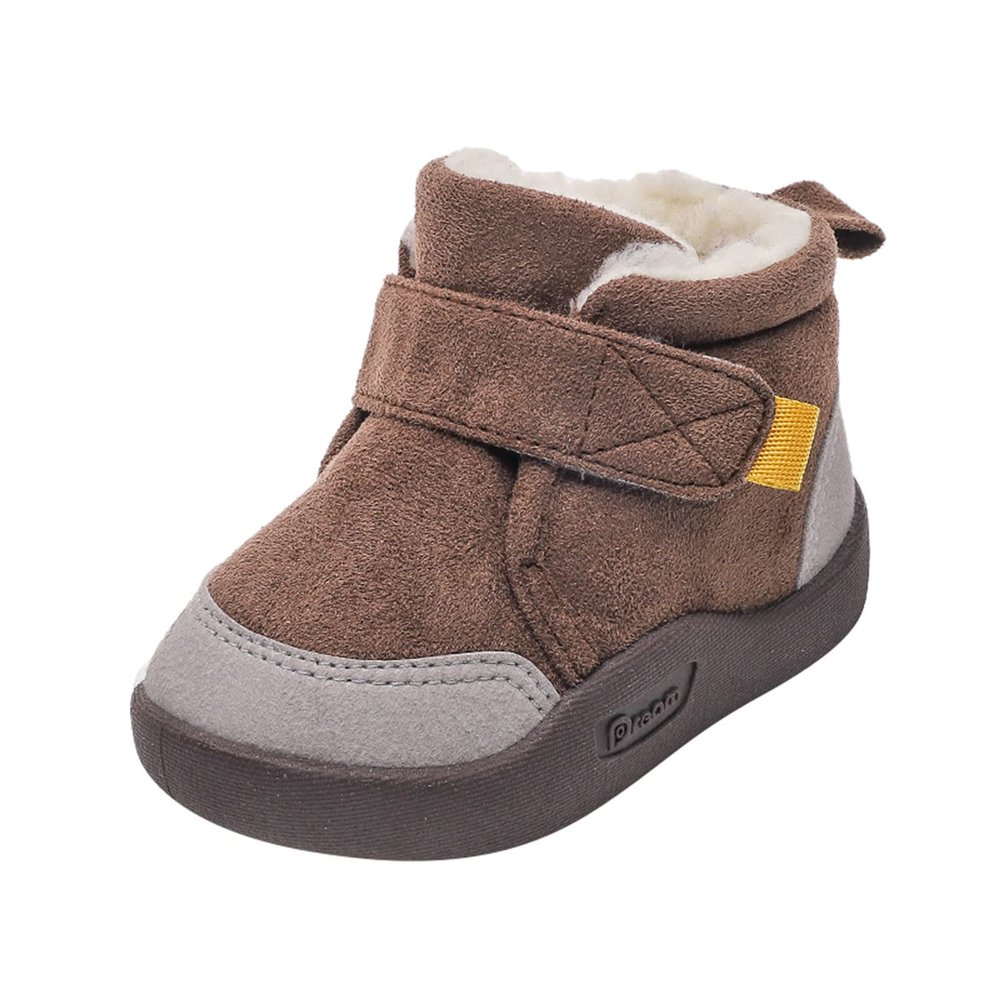 Baby Shoes Toddler Boots Soft Bottom Toddler Shoes Plus Velvet Thick Non Slip Large Cotton Shoes Toddler Girls Slippers (Coffee, 21-24 Months)