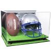 Better Display Cases Acrylic Football and Football Helmet Display Case - Large Rectangle Box with Mirror Case, Black Risers and Turf Base 18" x 14" x 12" (A014/B60)