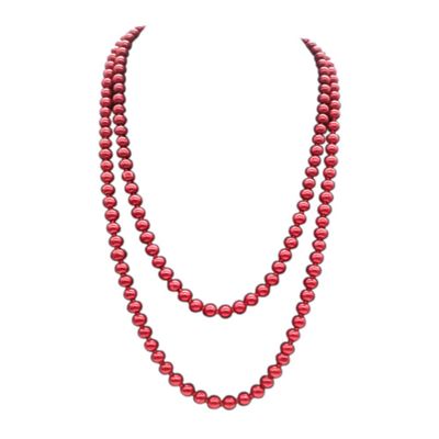 1920s Long Fake Pearls Strand Necklace Layered Retro Vintage Imitation Round Beaded Ball for Women Flapper Party Wedding Costume Party Halloween Jewelry Mother's Day Gift-Red 3