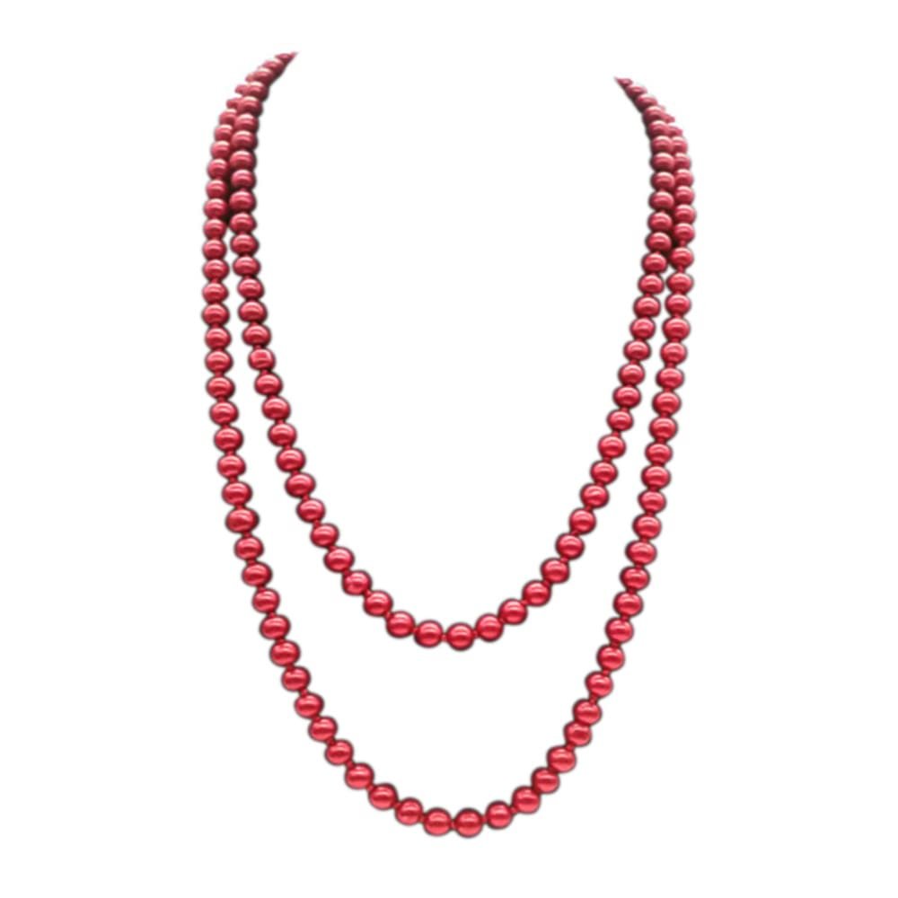 1920s Long Fake Pearls Strand Necklace Layered Retro Vintage Imitation Round Beaded Ball for Women Flapper Party Wedding Costume Party Halloween Jewelry Mother's Day Gift-Red 3
