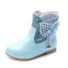 Children Short Boots Winter Plush Cotton Boots High Heel Boots Princess Boots Dress Shoes for Girls (Blue, 6-7 Years Little Child) view 2