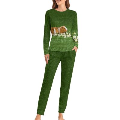 Cute Guinea Pigs Women's Pajama Set 2 Piece Long Sleeve Loungewear Top and Pants