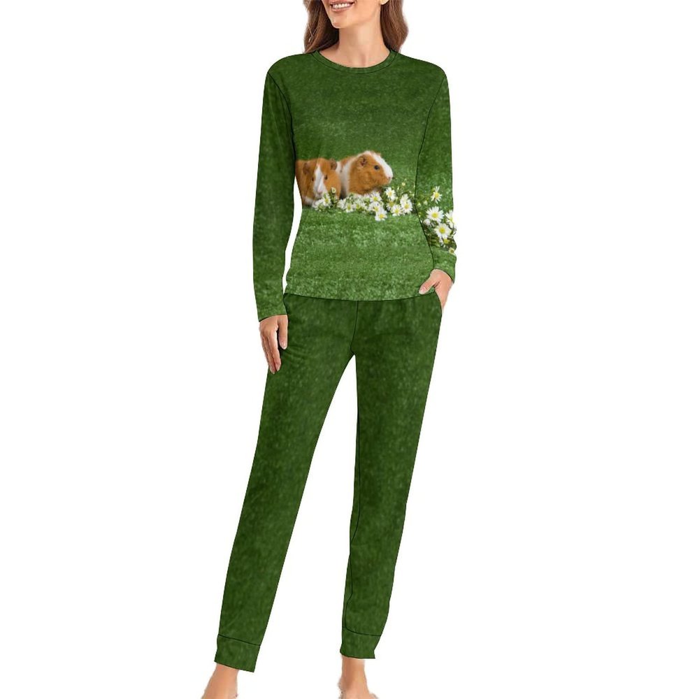 Cute Guinea Pigs Women's Pajama Set 2 Piece Long Sleeve Loungewear Top and Pants