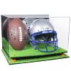 Better Display Cases Acrylic Football and Football Helmet Display Case - Large Rectangle Box with Mirror Case, Yellow Risers and Turf Base 18" x 14" x 12" (A014/B60)