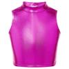 iiniim Girls Shiny Metallic Turtleneck Crop Tank Tops for Gymnastic Leotard Jazz Ballet Dance wear Costume Rose Red 16 view 1