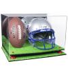 Better Display Cases Acrylic Football and Football Helmet Display Case - Large Rectangle Box with Mirror Case, Red Risers and Turf Base 18" x 14" x 12" (A014/B60)