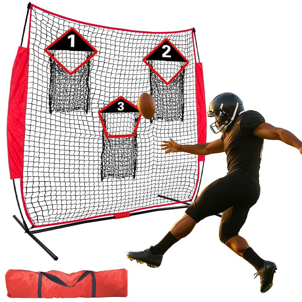 HIGOOD Football Throwing Net with 3 Targets: 6X6FT Quarterback Training net for Passing Accuracy Kids Youth Adults in Backyard