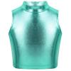 iiniim Girls Shiny Metallic Turtleneck Crop Tank Tops for Gymnastic Leotard Jazz Ballet Dance wear Costume Lake Blue 10 view 1