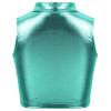 iiniim Girls Shiny Metallic Turtleneck Crop Tank Tops for Gymnastic Leotard Jazz Ballet Dance wear Costume Lake Blue 10 view 2