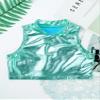 iiniim Girls Shiny Metallic Turtleneck Crop Tank Tops for Gymnastic Leotard Jazz Ballet Dance wear Costume Lake Blue 10 view 3
