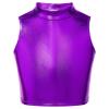 iiniim Girls Shiny Metallic Turtleneck Crop Tank Tops for Gymnastic Leotard Jazz Ballet Dance wear Costume Purple 14 view 1