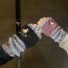 FOOMER Warm Patchwork Embroidered Fingerless Gloves, Vintage Knitted Gloves with Bird Embroidery (Wine Red, Medium) view 2
