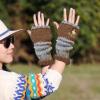 FOOMER Warm Patchwork Embroidered Fingerless Gloves, Vintage Knitted Gloves with Bird Embroidery (Wine Red, Medium) view 3