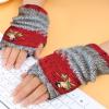 FOOMER Warm Patchwork Embroidered Fingerless Gloves, Vintage Knitted Gloves with Bird Embroidery (Wine Red, Medium) view 4