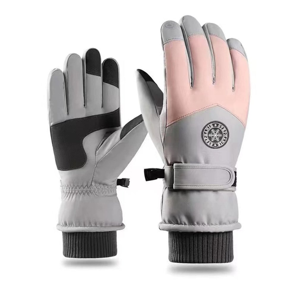 Croogo Touchscreen Waterproof Winter Gloves Ski Gloves for Men Warm Gloves for Women Cold Weather,Light Gray/Pink-ST05-M