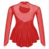 ACSUSS Women's Figure Skating Dress Mesh Patchwork Long Sleeved Ice Skating Skirt Competition Dresses #7 Red X-Large view 4