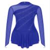 ACSUSS Women's Figure Skating Dress Mesh Patchwork Long Sleeved Ice Skating Skirt Competition Dresses #7 Royal Blue X-Large view 3