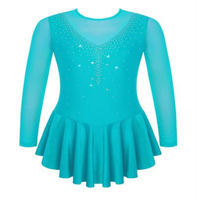 TSSOE Girls Long Sleeves Sequins Mesh Patchwork Gymnastics Ballet Dance Dress Figure Ice Skating Dress C04 8 Years