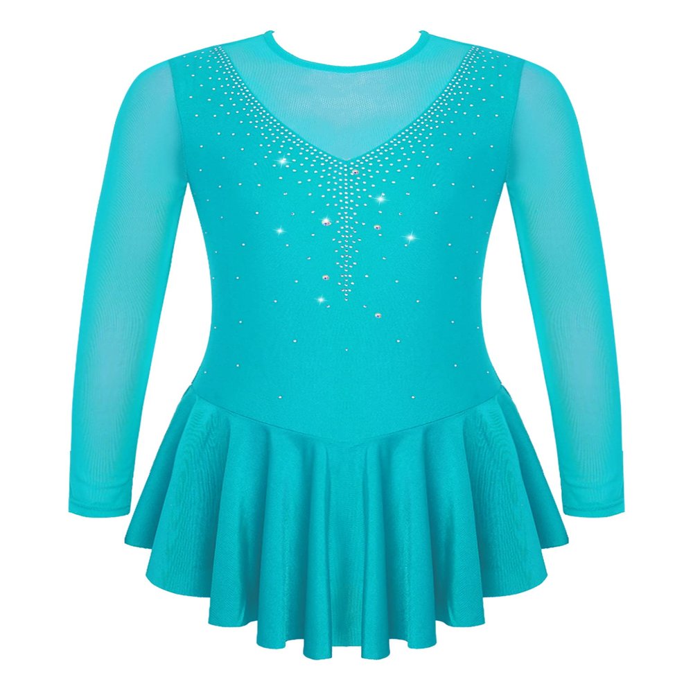 TSSOE Girls Long Sleeves Sequins Mesh Patchwork Gymnastics Ballet Dance Dress Figure Ice Skating Dress C04 8 Years