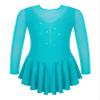 TSSOE Girls Long Sleeves Sequins Mesh Patchwork Gymnastics Ballet Dance Dress Figure Ice Skating Dress C04 8 Years view 1