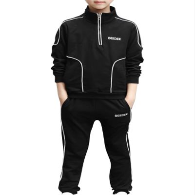 dPois Kids Boys Two Pieces Sweat Suit Long Sleeve Zipper Sweatshirts with Sweatpants Set Athletic Tracksuits Black 12-13 Years