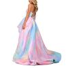 Oplxuo Womens High Low Prom Dresses Strapless Sleeveless Gradient Tie Dye Multicolor Tube Maxi Dress Formal Evening Ball Gown view 4