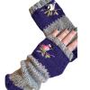 FOOMER Warm Patchwork Embroidered Fingerless Gloves with Vintage Knitted Design and Bird Embroidery (Blue, Medium) view 1