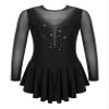 TSSOE Girls Long Sleeves Sequins Mesh Patchwork Gymnastics Ballet Dance Dress Figure Ice Skating Dress C03 16 Years view 1