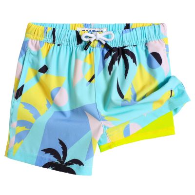 maamgic Boys Swim Trunks with Compression Liner Toddler Stretch Swim Shorts Quick Dry Swimming Trunks Boxer Brief 2 in 1 Beach Shorts Egg Yolk Coconut 2T