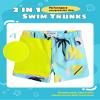 maamgic Boys Swim Trunks with Compression Liner Toddler Stretch Swim Shorts Quick Dry Swimming Trunks Boxer Brief 2 in 1 Beach Shorts Egg Yolk Coconut 2T view 3