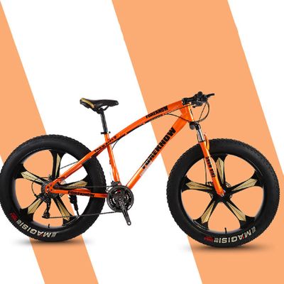 Mens Fat Tire Mountain Bike, Snow Bicycle 26-Inch Wheels, 4-Inch Wide Tires, 7/21/24/27/30 Speed, Carbon Steel Frame, Front and Rear Brakes, Multiple Colors,Orange,24speed