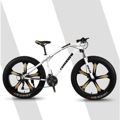 Mens Fat Tire Mountain Bike, Snow Bicycle 26-Inch Wheels, 4-Inch Wide Tires, 7/21/24/27/30 Speed, Carbon Steel Frame, Front and Rear Brakes, Multiple Colors,White,30speed