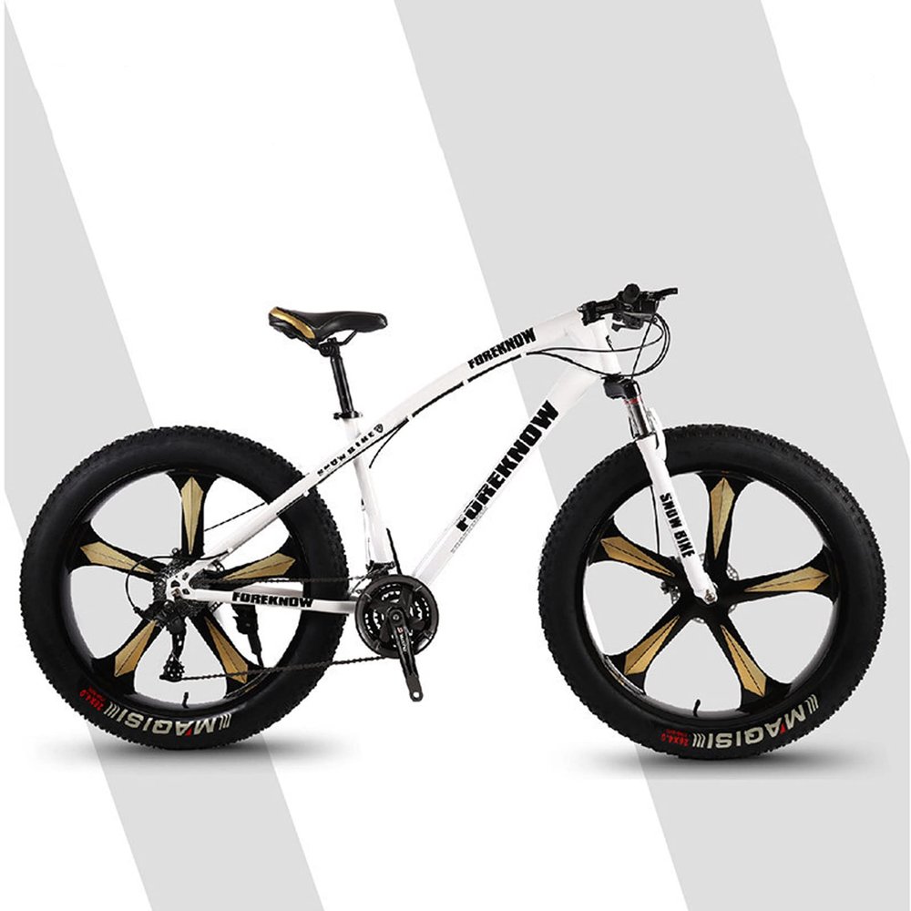 Mens Fat Tire Mountain Bike, Snow Bicycle 26-Inch Wheels, 4-Inch Wide Tires, 7/21/24/27/30 Speed, Carbon Steel Frame, Front and Rear Brakes, Multiple Colors,White,30speed