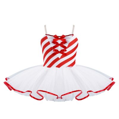 Duoremi Kids Girls Christmas Mrs Santa Costume Striped Tutu Dress Figure Ice Skating Fancy Dress up D 01 14 Years