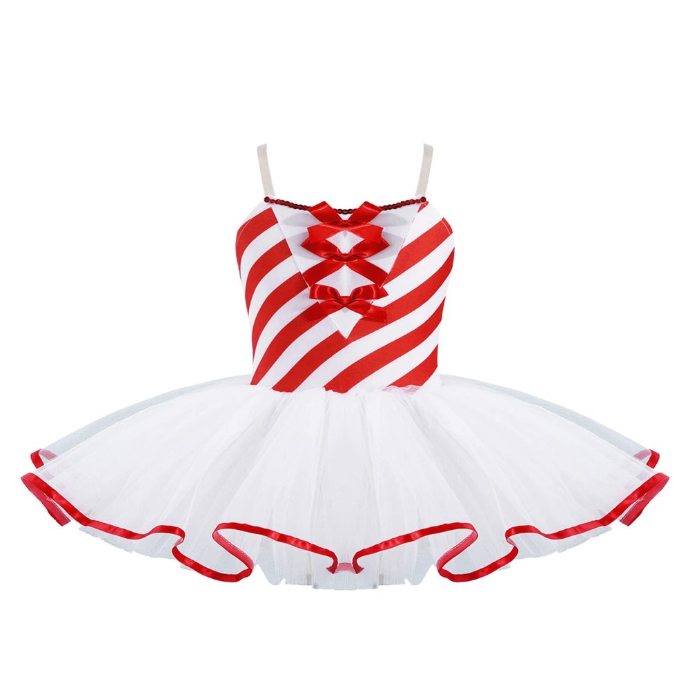 Duoremi Kids Girls Christmas Mrs Santa Costume Striped Tutu Dress Figure Ice Skating Fancy Dress up D 01 14 Years