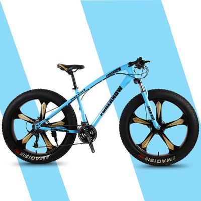 Mens Fat Tire Mountain Bike, Snow Bicycle 26-Inch Wheels, 4-Inch Wide Tires, 7/21/24/27/30 Speed, Carbon Steel Frame, Front and Rear Brakes, Multiple Colors,Blue,21speed