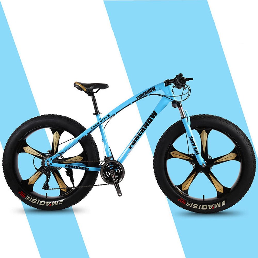 Mens Fat Tire Mountain Bike, Snow Bicycle 26-Inch Wheels, 4-Inch Wide Tires, 7/21/24/27/30 Speed, Carbon Steel Frame, Front and Rear Brakes, Multiple Colors,Blue,21speed