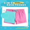 maamgic Boys Swim Trunks with Compression Liner Toddler Stretch Swim Shorts Quick Dry Swimming Trunks Boxer Brief 2 in 1 Beach Shorts Pink Lake Blue 3T view 2