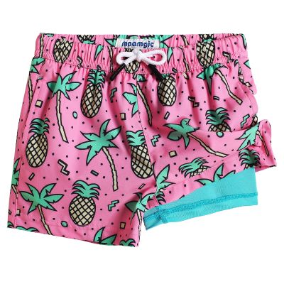 maamgic Boys Swim Trunks with Compression Liner Toddler Stretch Swim Shorts Quick Dry Swimming Trunks Boxer Brief 2 in 1 Beach Shorts Rose Coconut 8