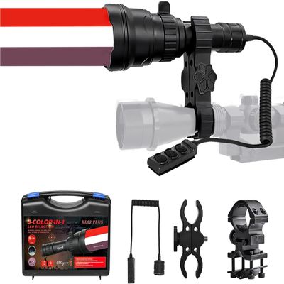 Odepro KL62Plus Red White IR850 Zoomable Hunting Light Kit 850nm Long Range IR Illuminator for Night Vision Scope Mount Infrared Flashlight with Stepless Dimming Switch for Hog Coyote Predator Hunting